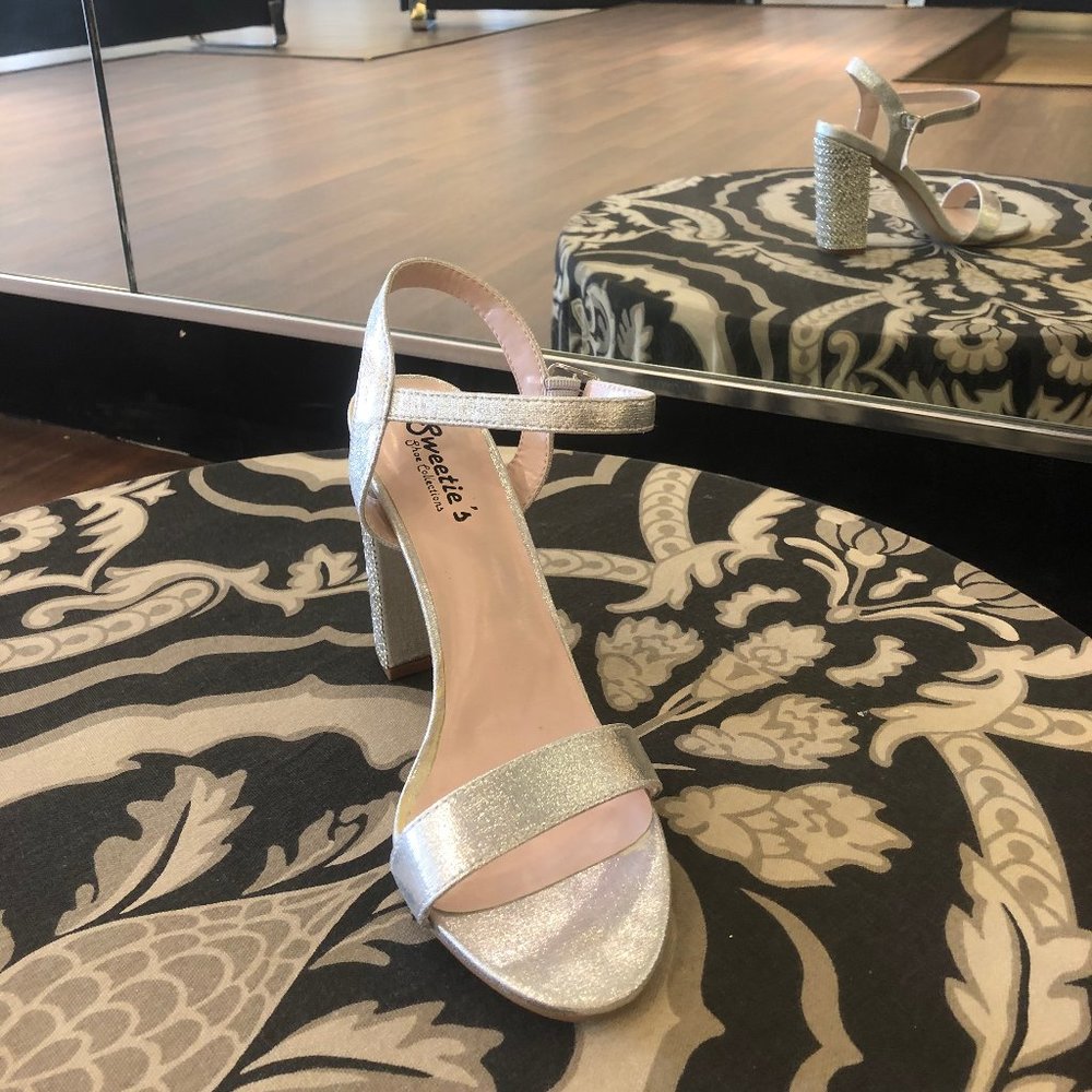 Silver Jeweled Block heel